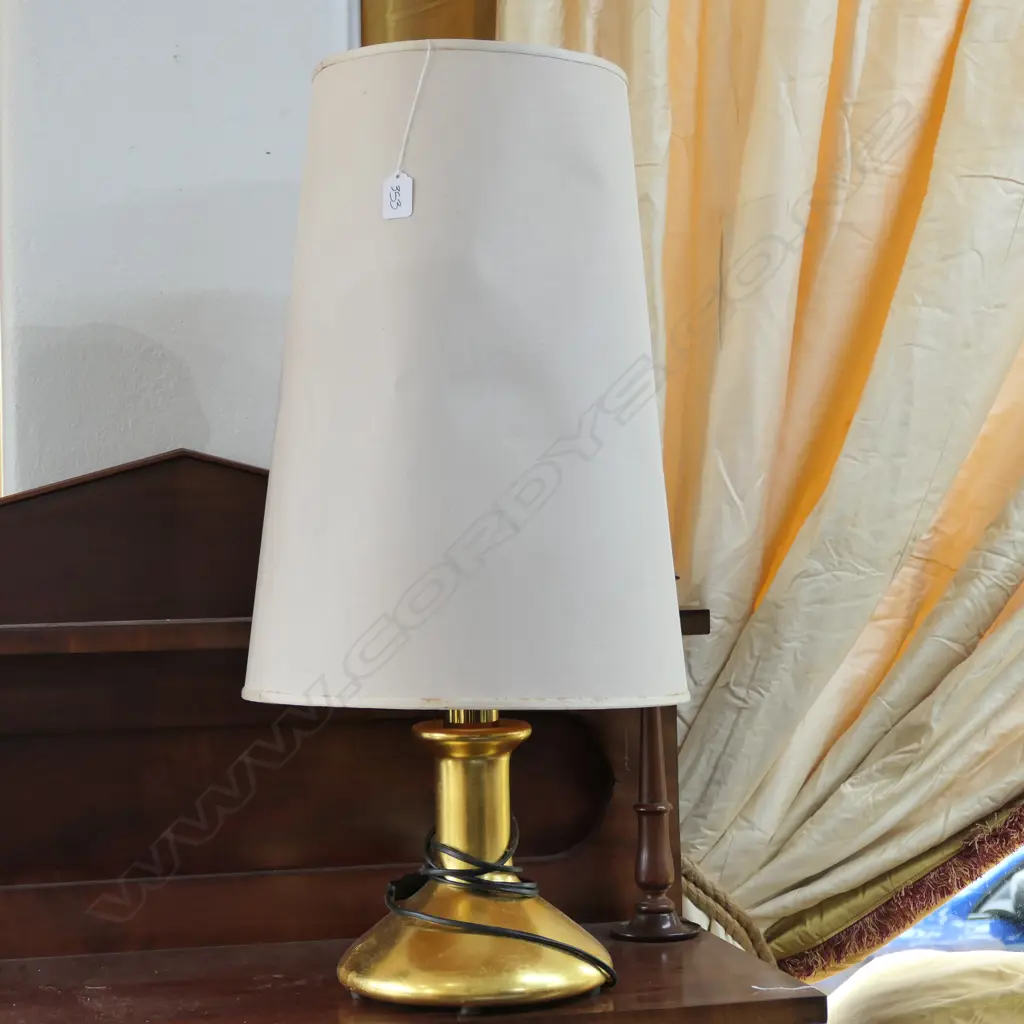 GILT CONICAL LAMP - NEEDS REWIRING H. INCL. SHADE 735MM Image 1++