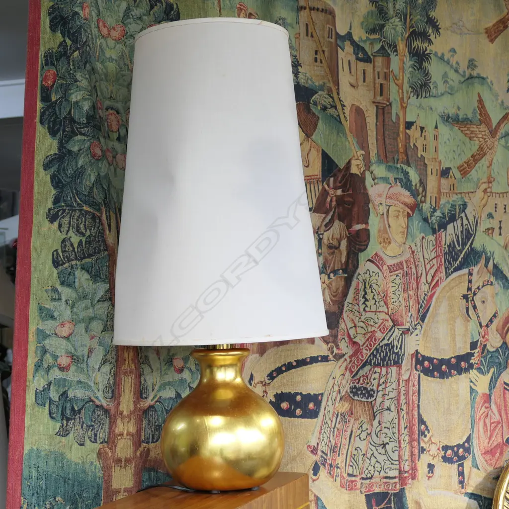GILT SPHERICAL LAMP - NEEDS REWIRING H. INCL. SHADE 735MM Image 1++
