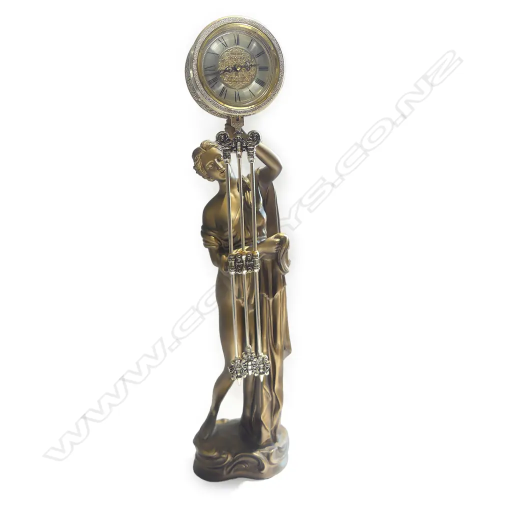 ANTIQUE STYLE MYSTERY CLOCK GILT WOMAN WORKING  Image 1++