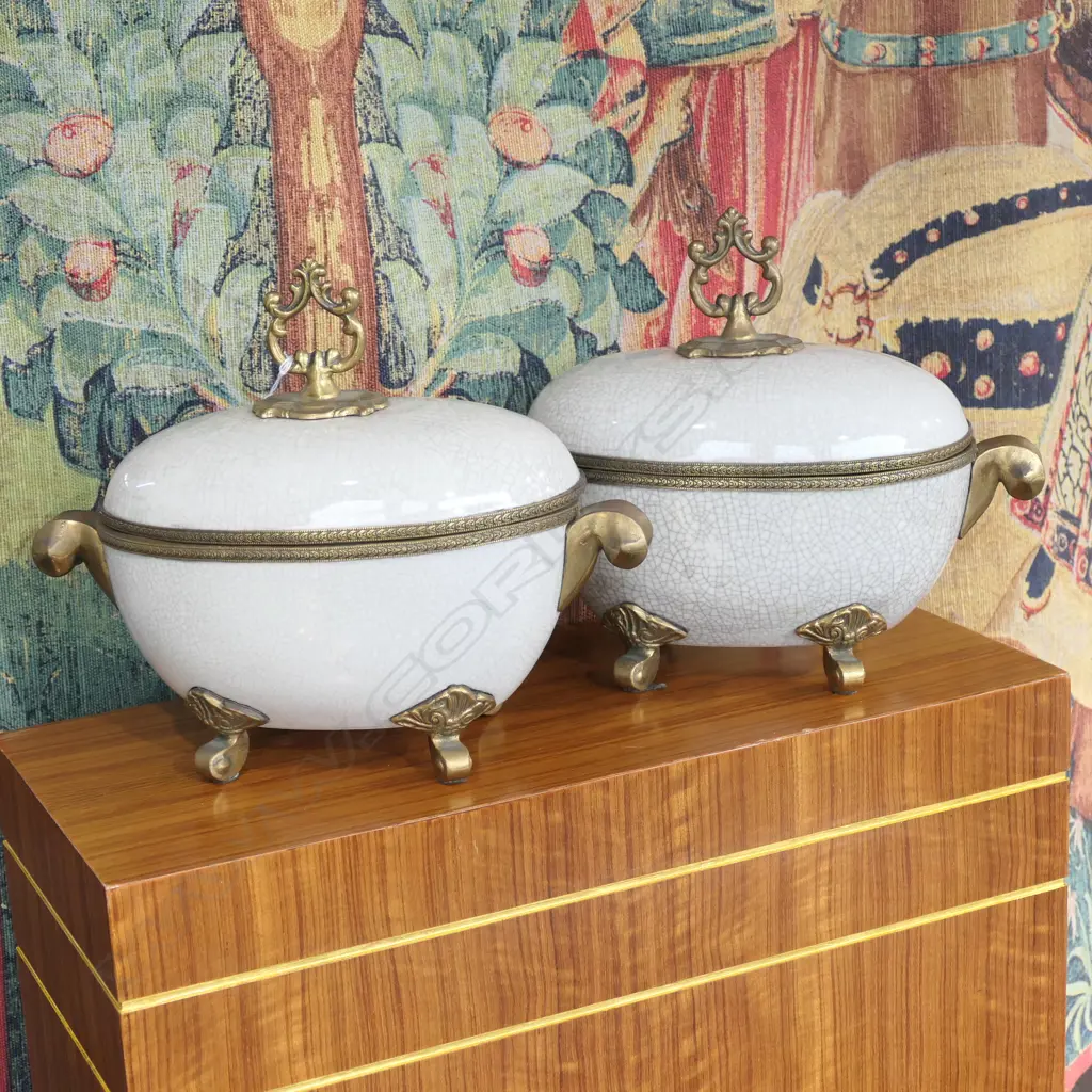 CRACKLE GLAZED BRASS & CERAMIC TURRENS Image 1++