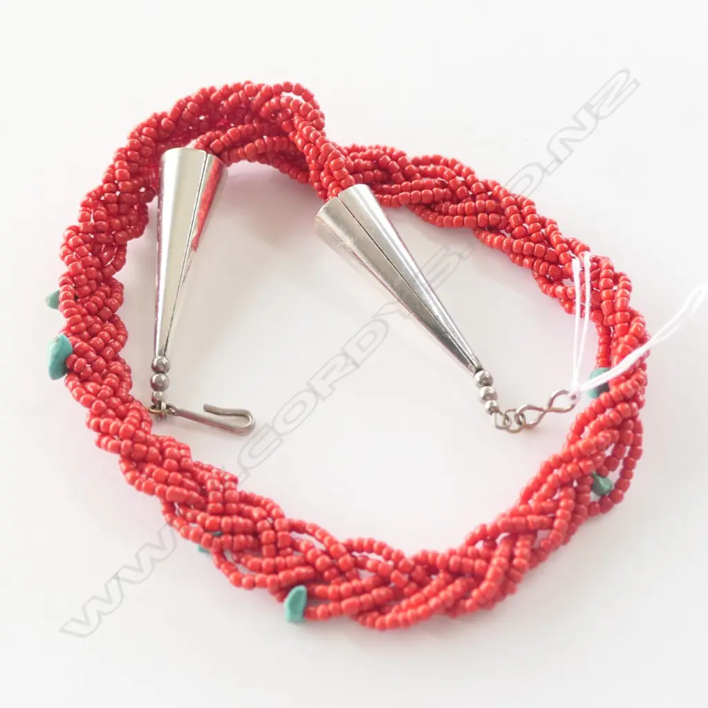 CORAL AND TURQUOISE TWIST NECKLACE (G6795) Image 1++