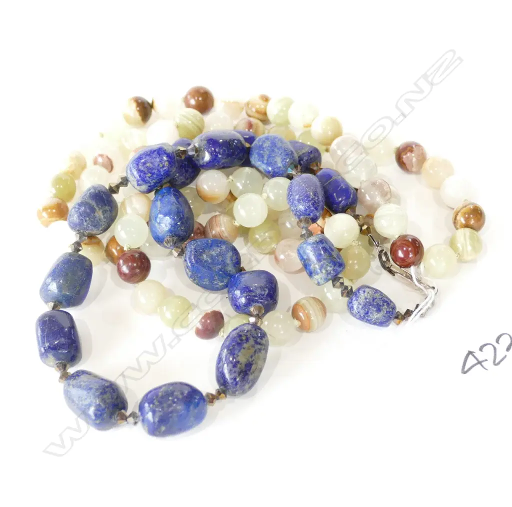 AGATE BEAD NECKLACE & LAPIS LAZULI BEAD NECKLACE Image 1++