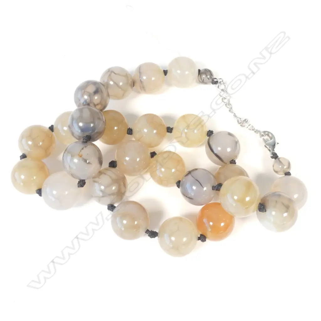 JADE? 25 BEAD NECKLACE ,GREY/DULL ORANGE TONES Image 1++