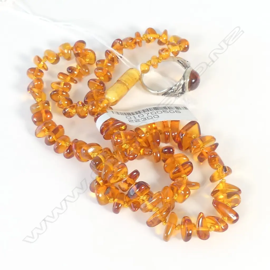 AMBER NECKLACE + STG AMBER RING Image 1++