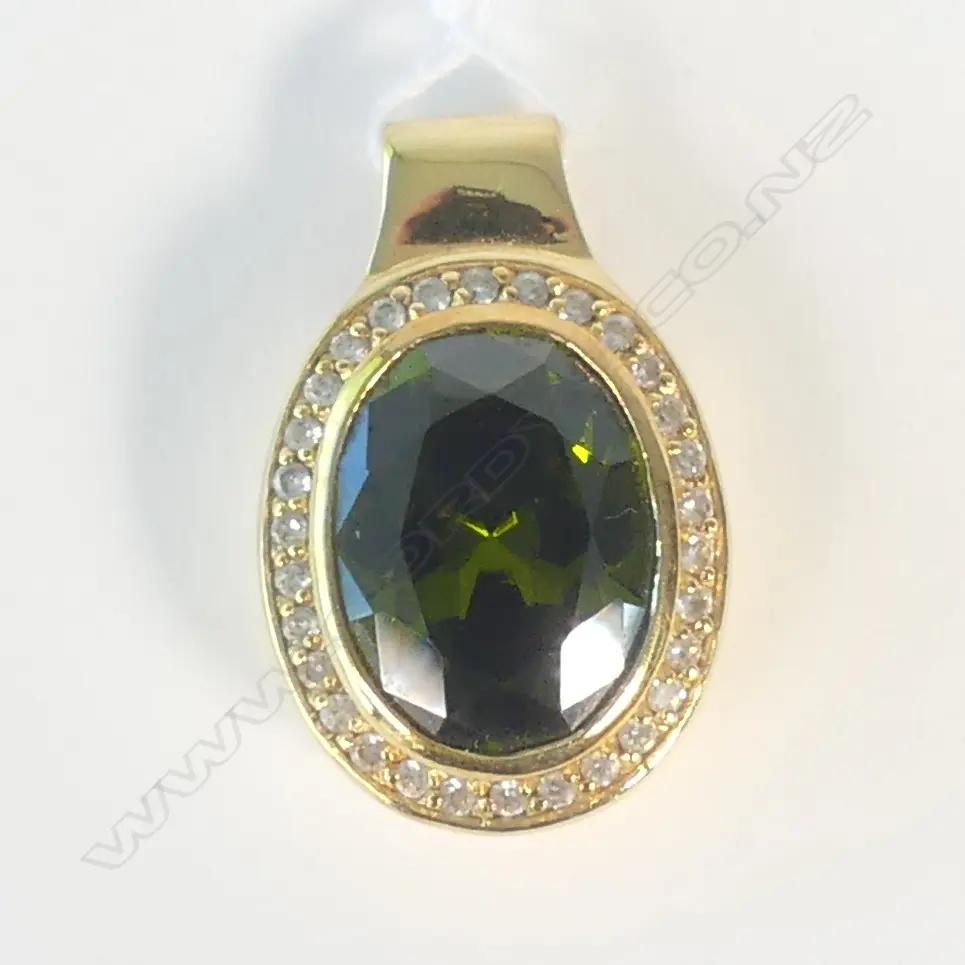 NATURAL TOUMALINE PENTANT AND CZ GOLD PLATED ON SILVER Image 1++