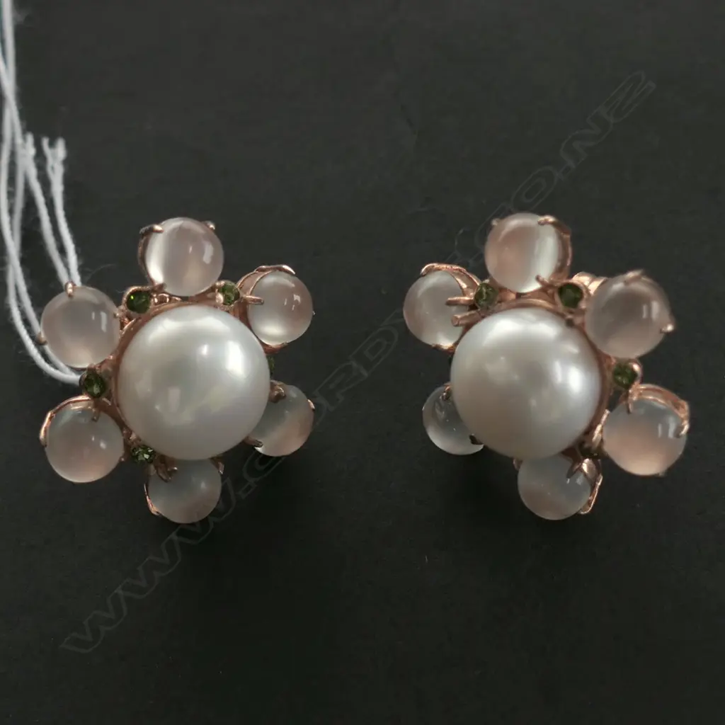 MOONSTONE TSAVORITE SILVER EARRINGS (G8795) Image 1++