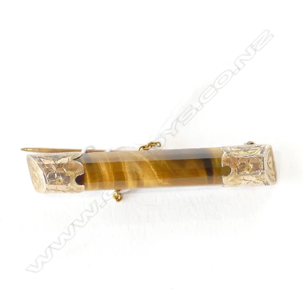 9CT TIGERS EYE BROOCH  Image 1++