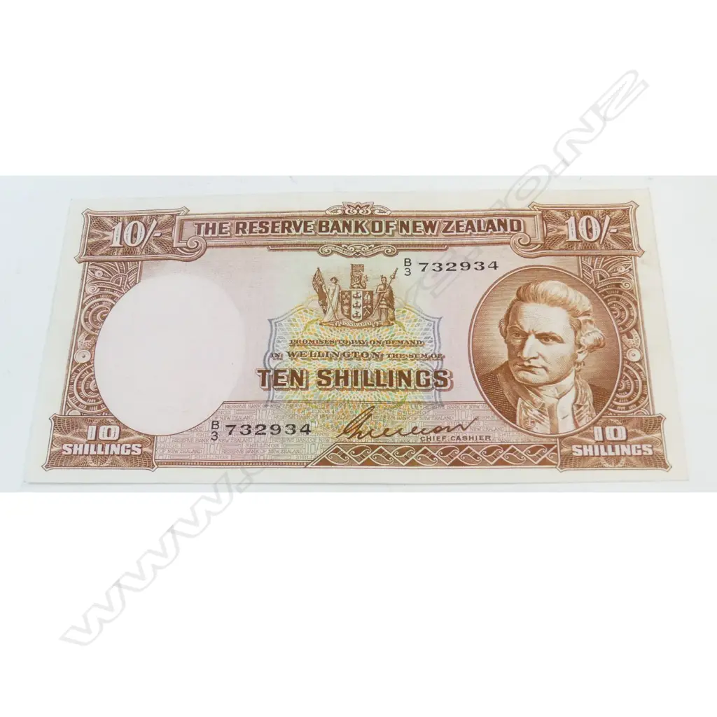 1 N.Z TEN SHILLING B/NOTE G WILSON LETTER OVER NO SERIAL B/3 732934 Image 1++