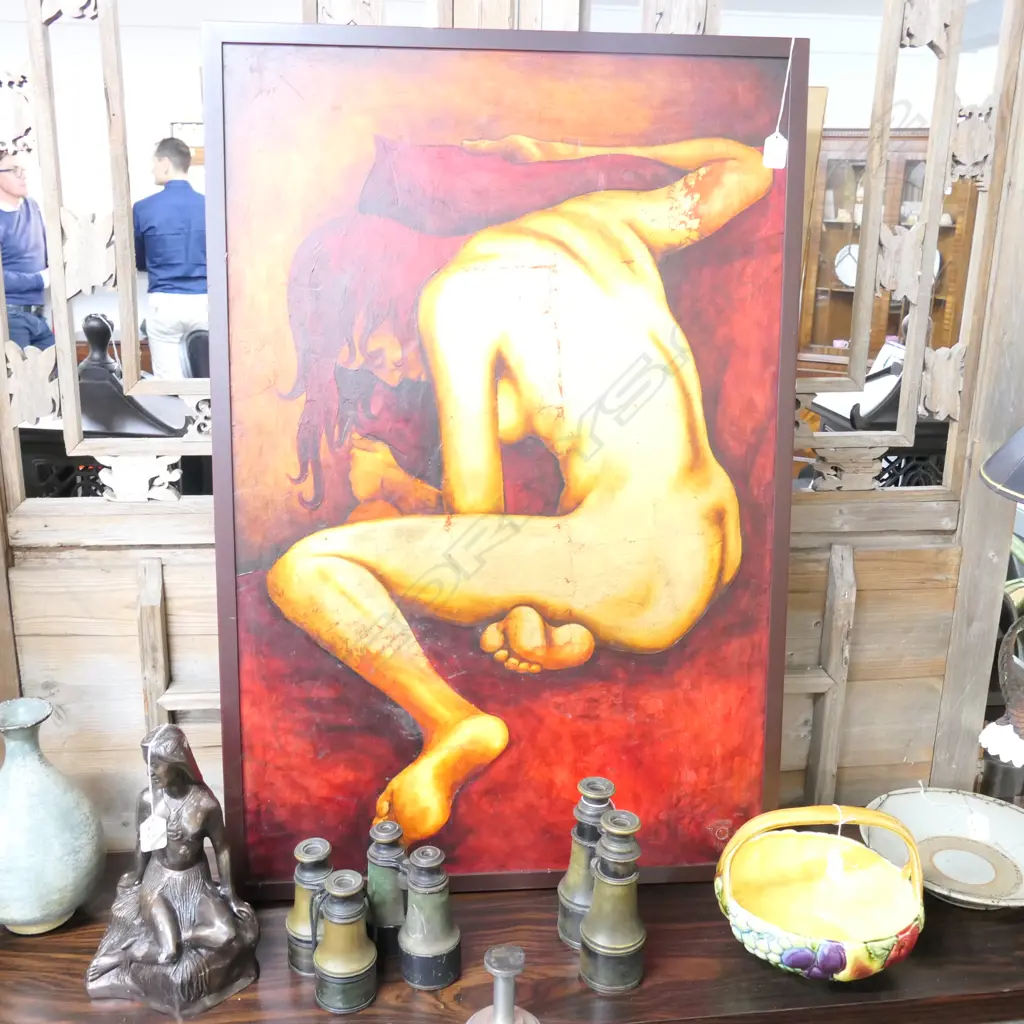 SIMON MENZIES OIL 'REFLECTION LGE NUDE' W/ GILDING 900 X 590 Image 1++