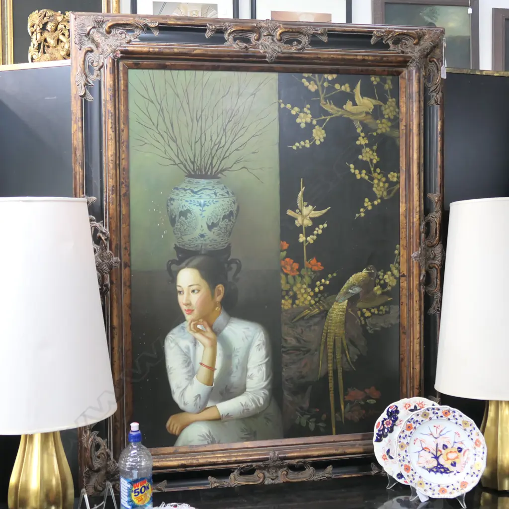 OIL ON CANVAS ORIENTAL INTERIOR WITH WOMAN BY ADAMSON 1290 X 1060MM Image 1++