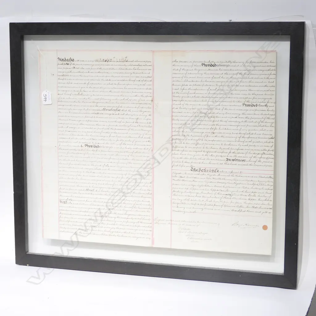 19THC FRAMED INDENTURE 650 X 550 MM Image 1++