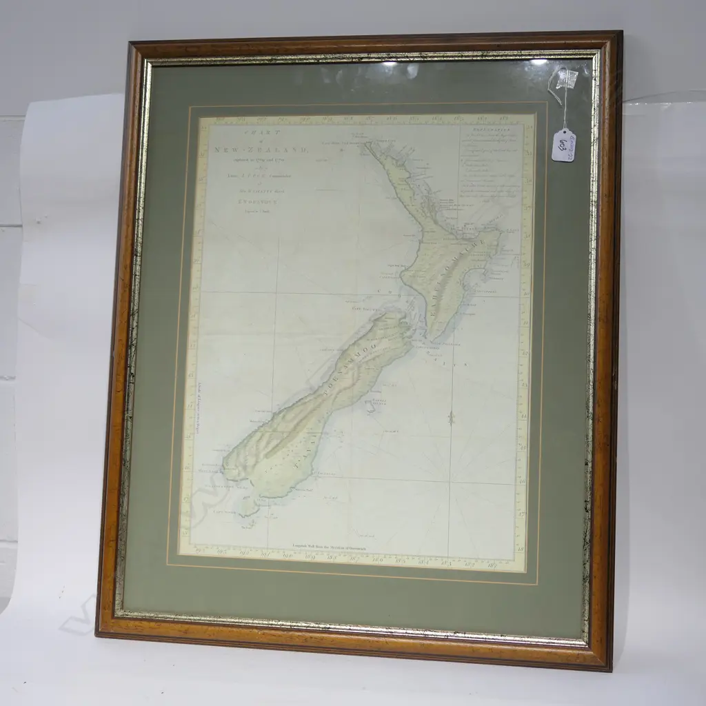 FRAMED 'CHART OF NEW ZEALAND EXPLORED IN 1769 & 1770' Image 1++