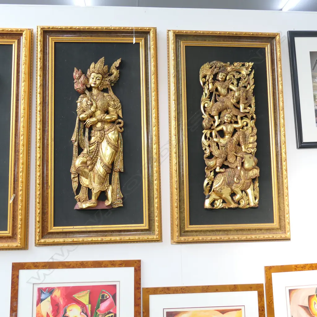 PR OF FRAMED GILDED ORIENTAL FIGURES 1320 X 740 MM Image 1++