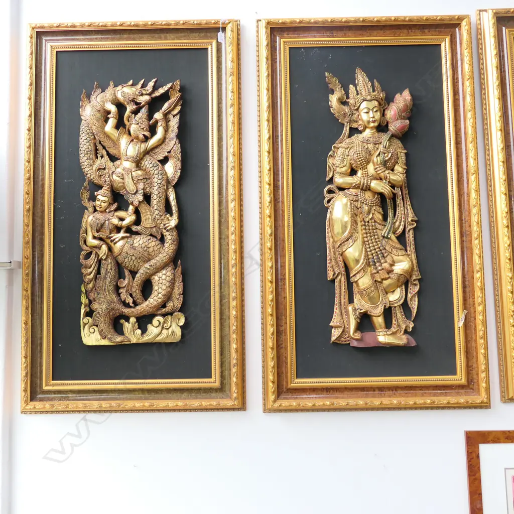 PR OF FRAMED GILDED ORIENTAL FIGURES 1320 X 740 MM Image 1++