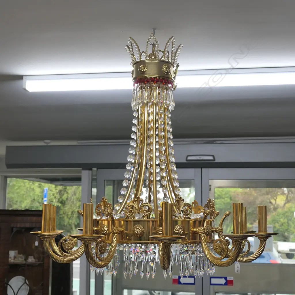 LARGE GILT METAL 10 BRANCH CHANDELIER DIA. 840 Image 1++