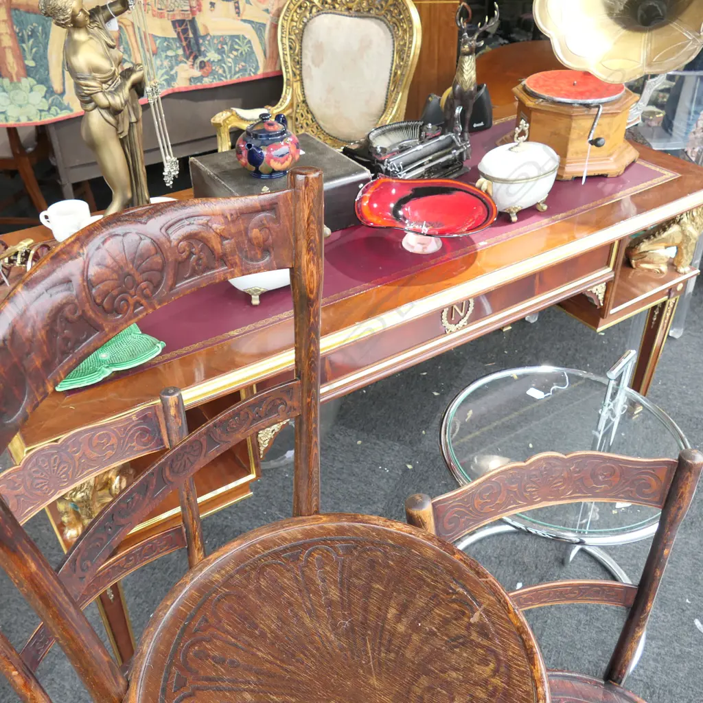 LEATHER INSET MAHOGANY FRENCH STYLE DESK L. 1780MM LEGS BROKEN OLD REPAIR Image 1++