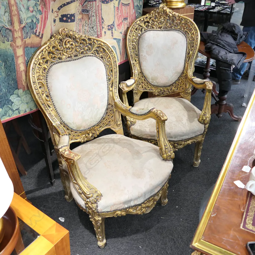 PAIR GILTWOOD BERGERE ARMCHAIRS Image 1++