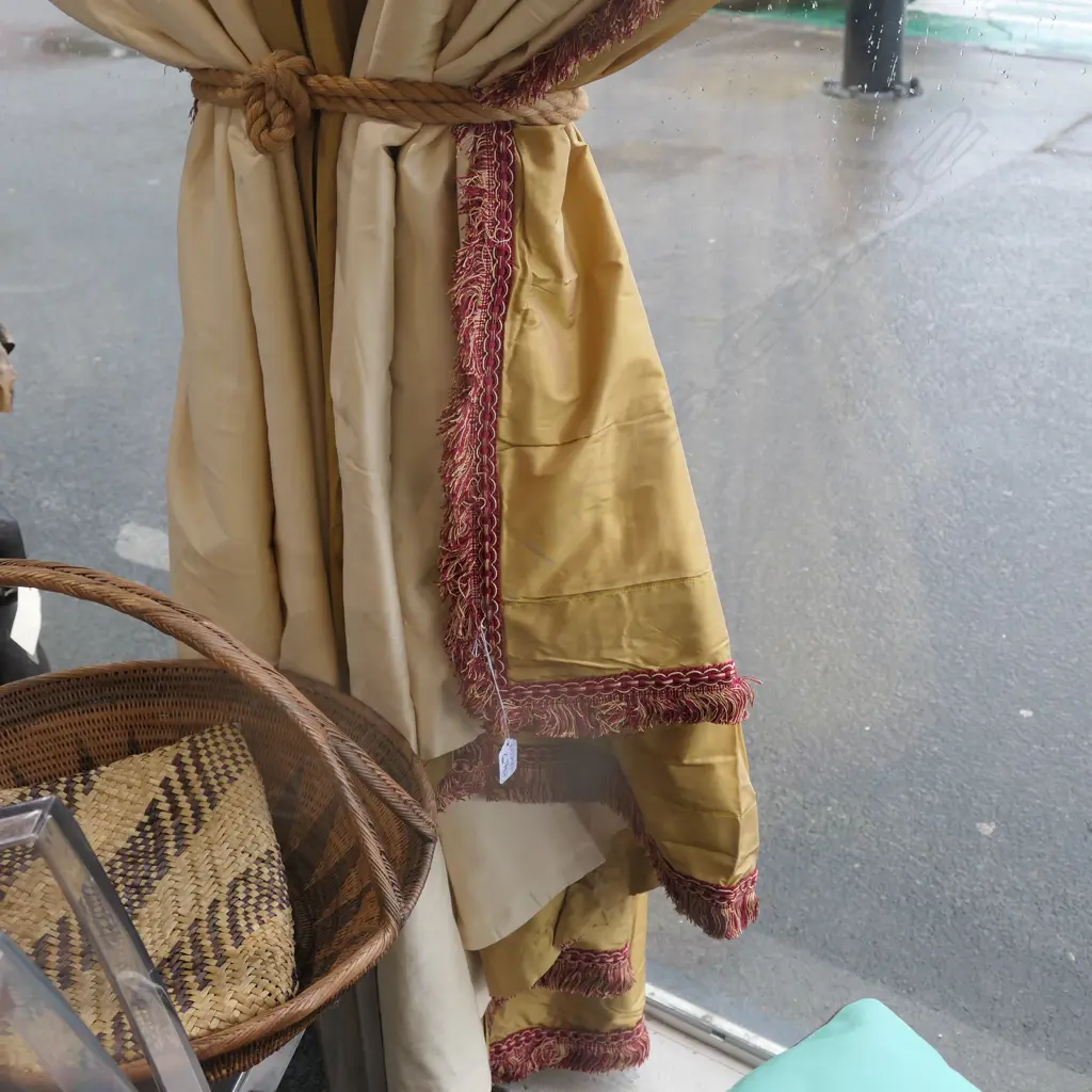 11 LARGE GOLD CURTAINS (DOES NOT INCLUDE TASSEL CORDS) VARIOUS SIZES Image 1++