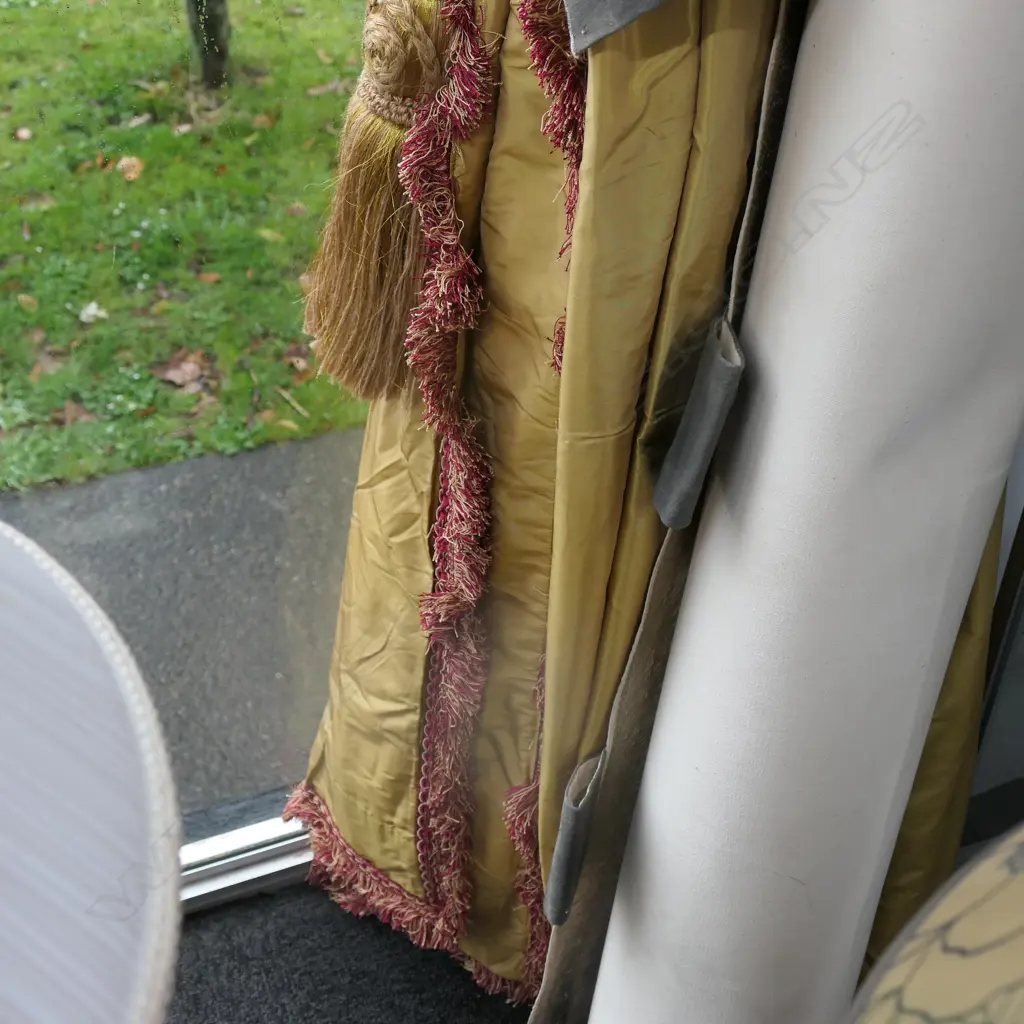 11 LARGE GOLD CURTAINS (DOES NOT INCLUDE TASSEL CORDS) VARIOUS SIZES Image 1++