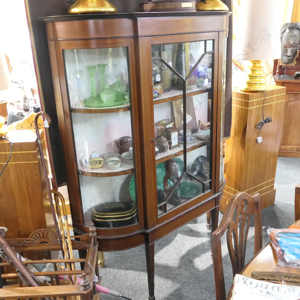 EDWARDIAN BOW FRONT CHINA DISPLAY CABINET ASTRAGAL GLAZED DOOR 1230MM W 1630MM H Image 1++