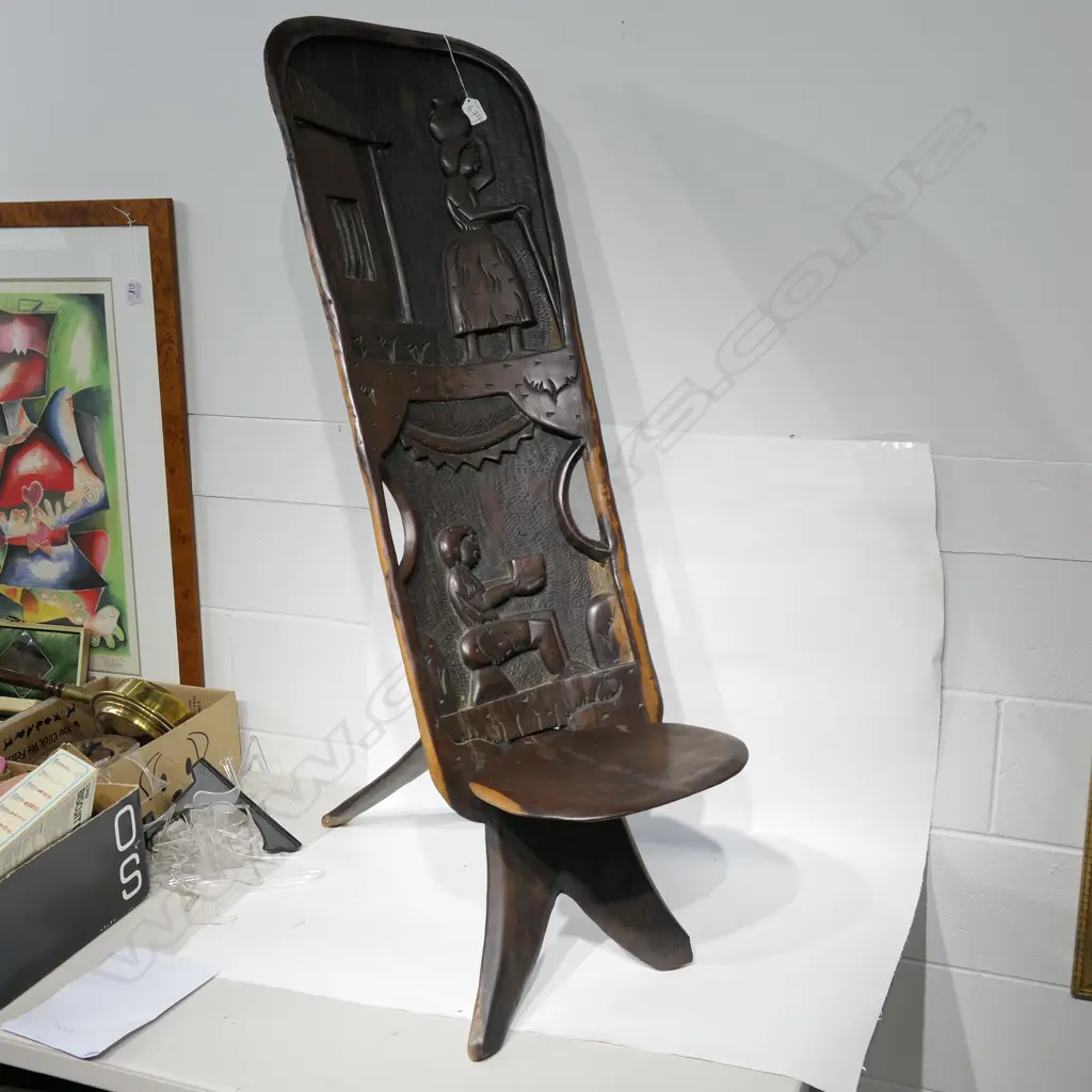 CARVED 2PC BANTU HARDWOOD STOOL H. 1040MM Image 1++