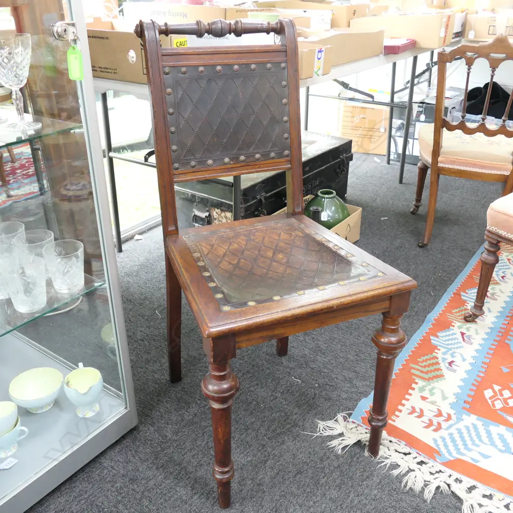 OAK FRAMED PRESSED LEATHER BACK CHAIR Image 1++