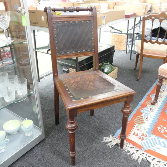 OAK FRAMED PRESSED LEATHER BACK CHAIR