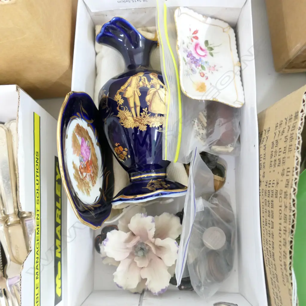 BOX LOT ASST. ITEMS; LIMOGES ETC Image 1++