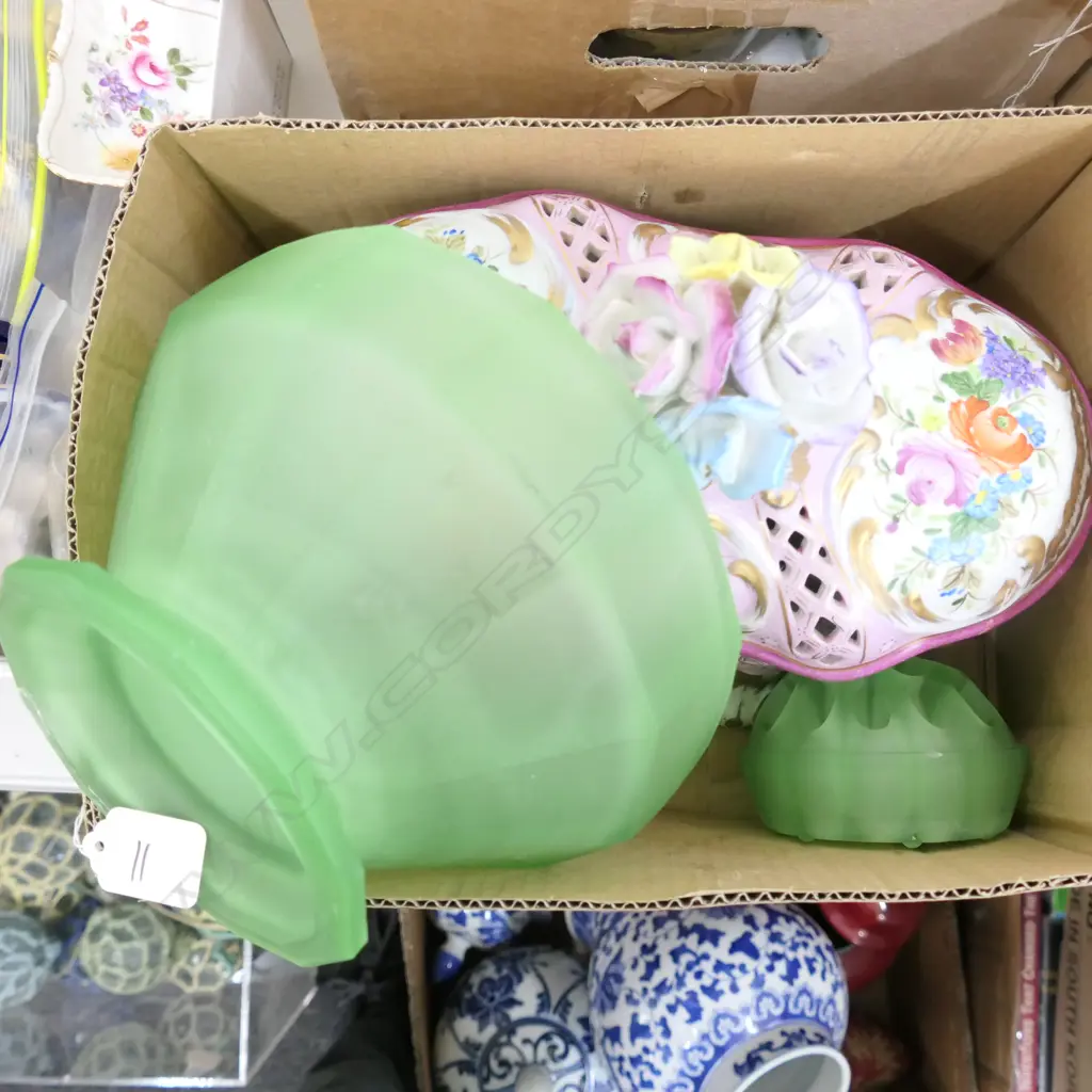 DRESDEN STYLE LIDDED + DEPRESSION GLASS BOWL W/ FROG Image 1++