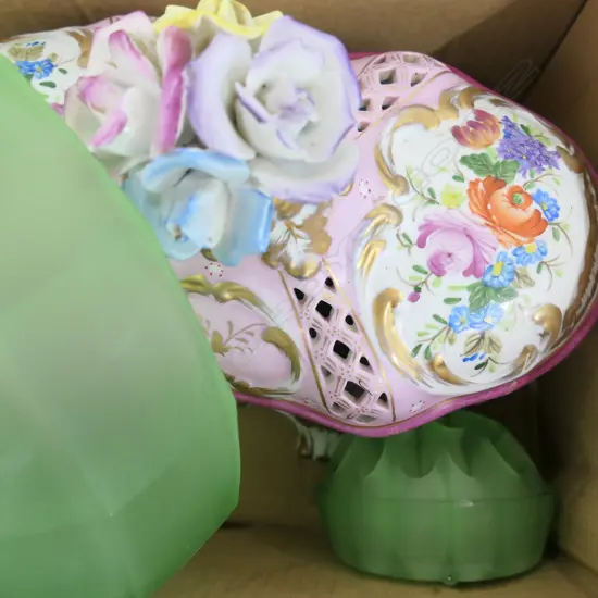 DRESDEN STYLE LIDDED + DEPRESSION GLASS BOWL W/ FROG