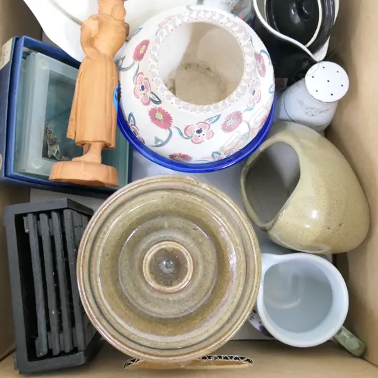 BOX LOT - TERRINE,CROWN LYNN, POTTERY ETC