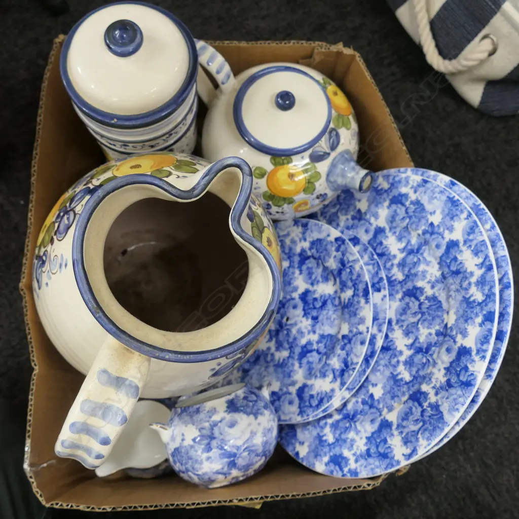 LOT ASST CERAMIC JUG, CANISTER + CAKE STAND ETC Image 1++