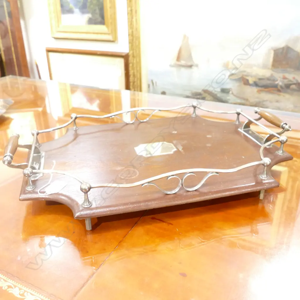 WOODEN TRAY WITH PLATED SILVER Image 1++