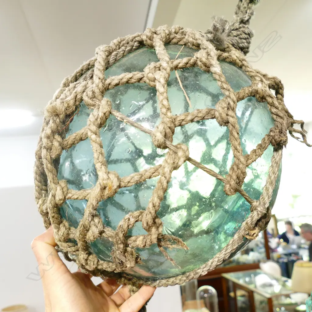 OLD MED. GLASS FISHING FLOAT WITH NETTING... Image 1++