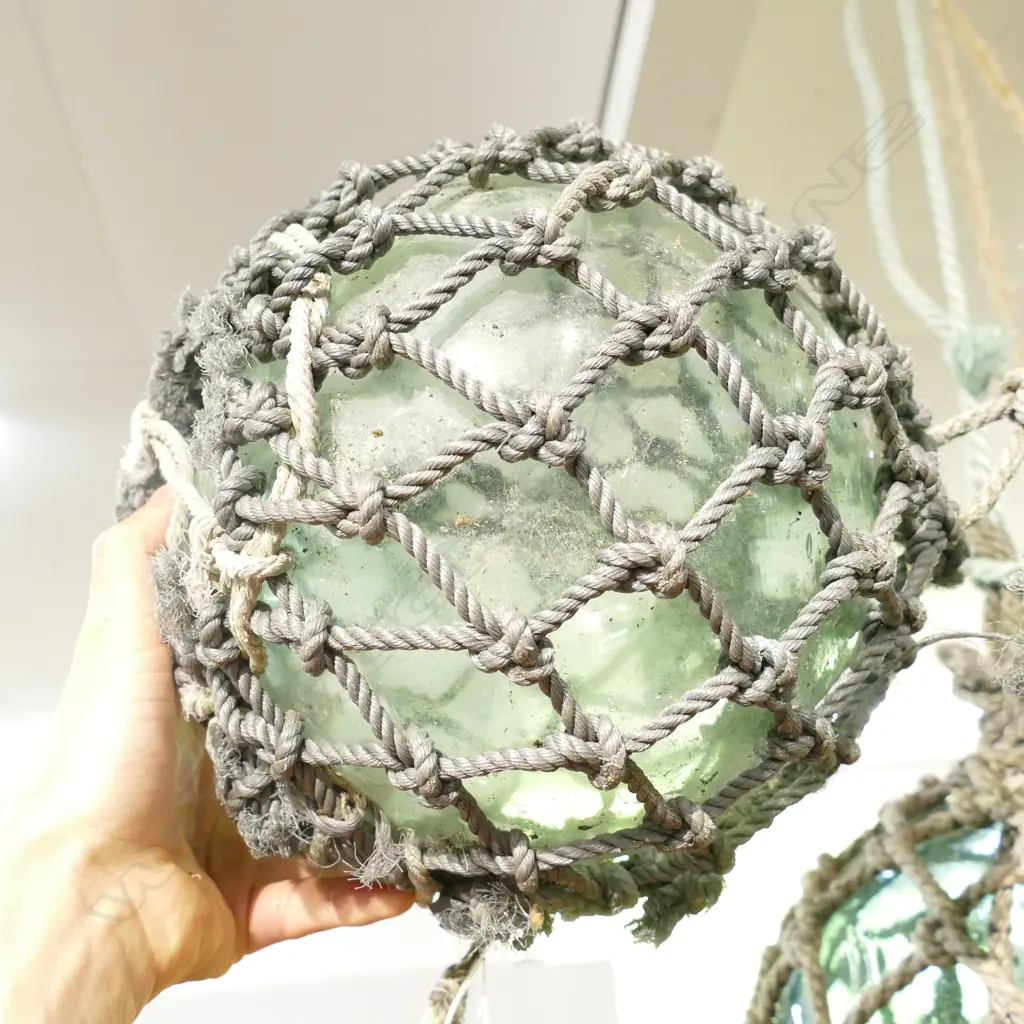 OLD MED GLASS FISHING FLOAT WITH NETTING Image 1++
