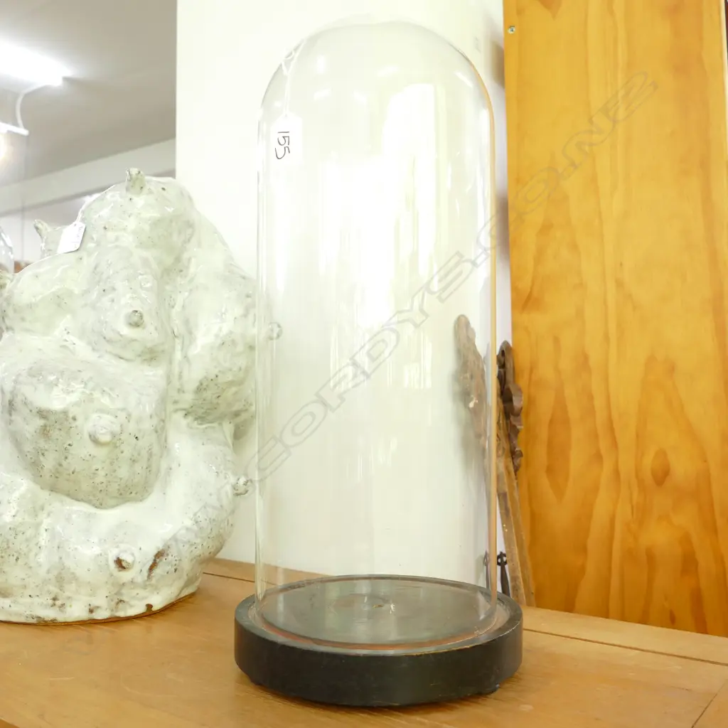 TALL GLASS DISPLAY DOME ON EBONISED BASE H.450MM Image 1++