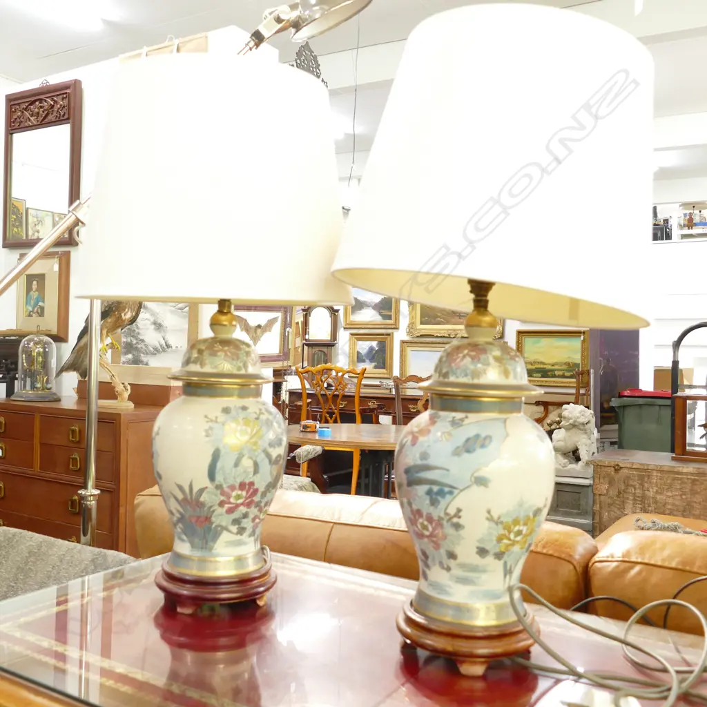 PAIR CHINESE HAND PAINTED LAMPS Image 1++