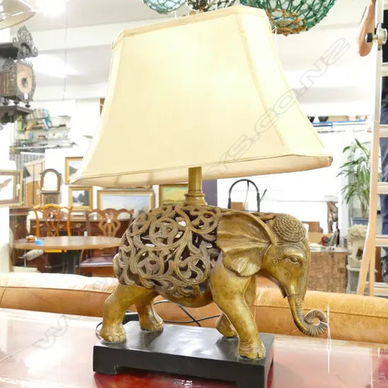 CARVED ELEPHANT TABLE LAMP 600MM H