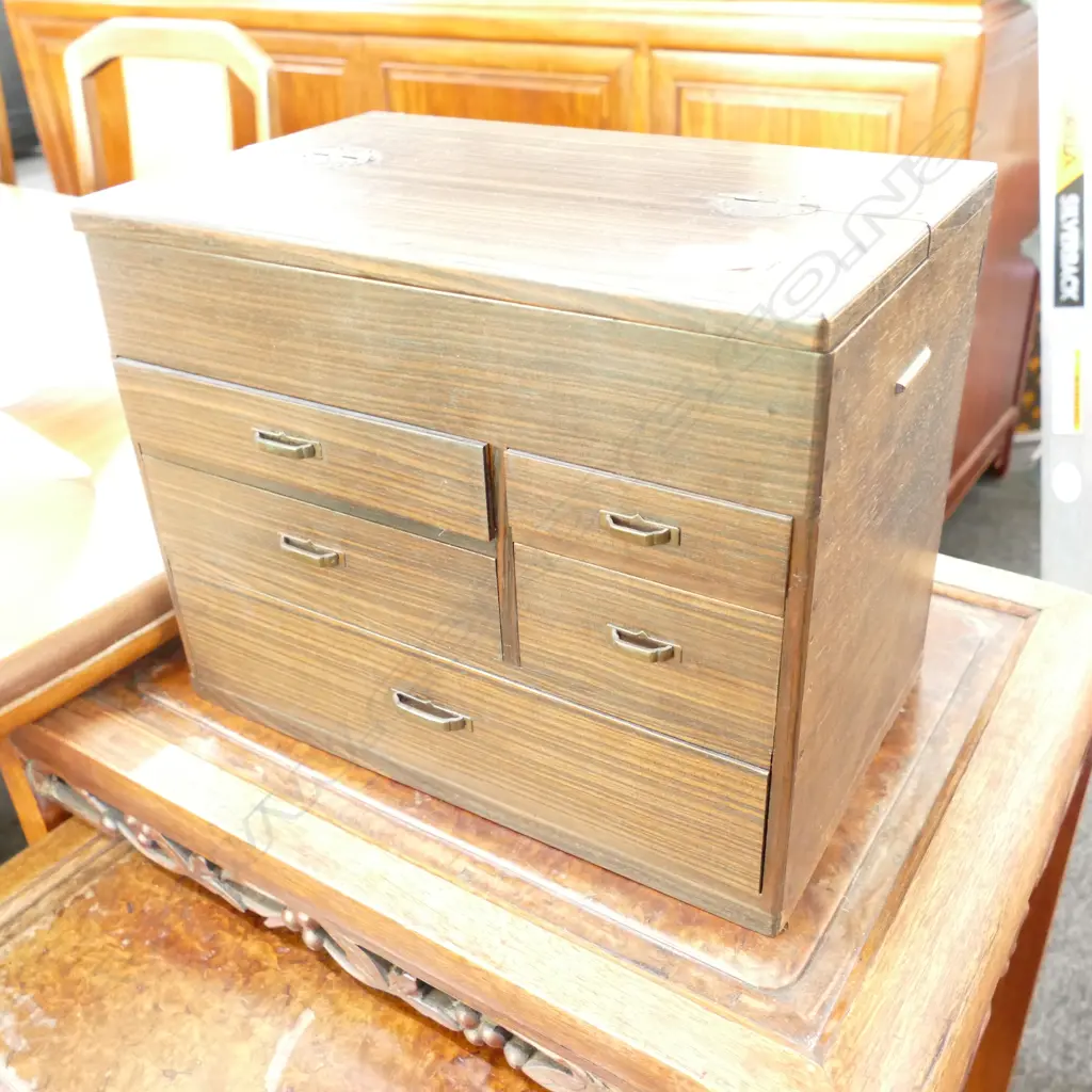MEIJI JAPANESE EBONY ? SEWING BOX ... Image 1++