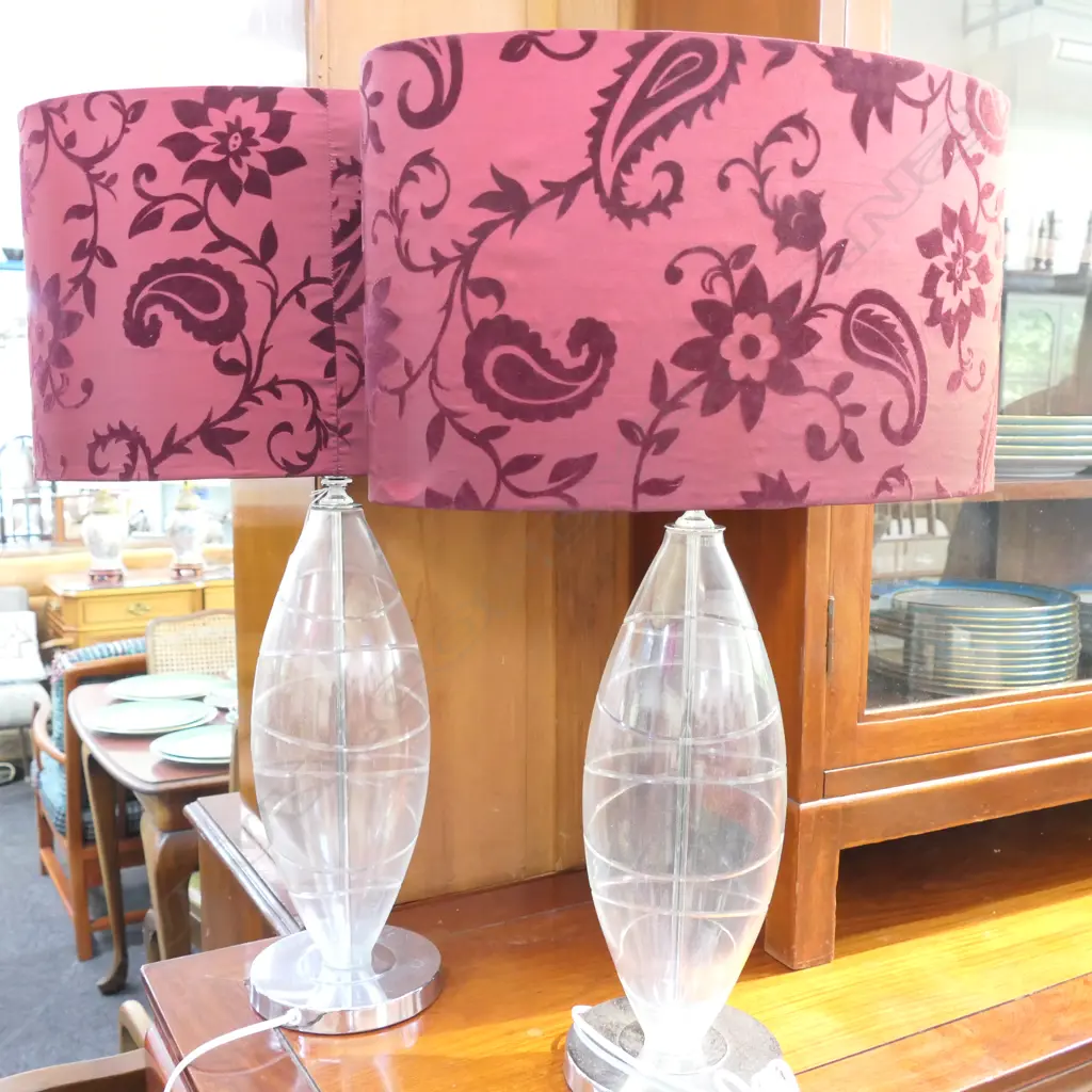 PAIR OF GLASS TABLE LAMPS 500MM TO LIGHT FITTING Image 1++
