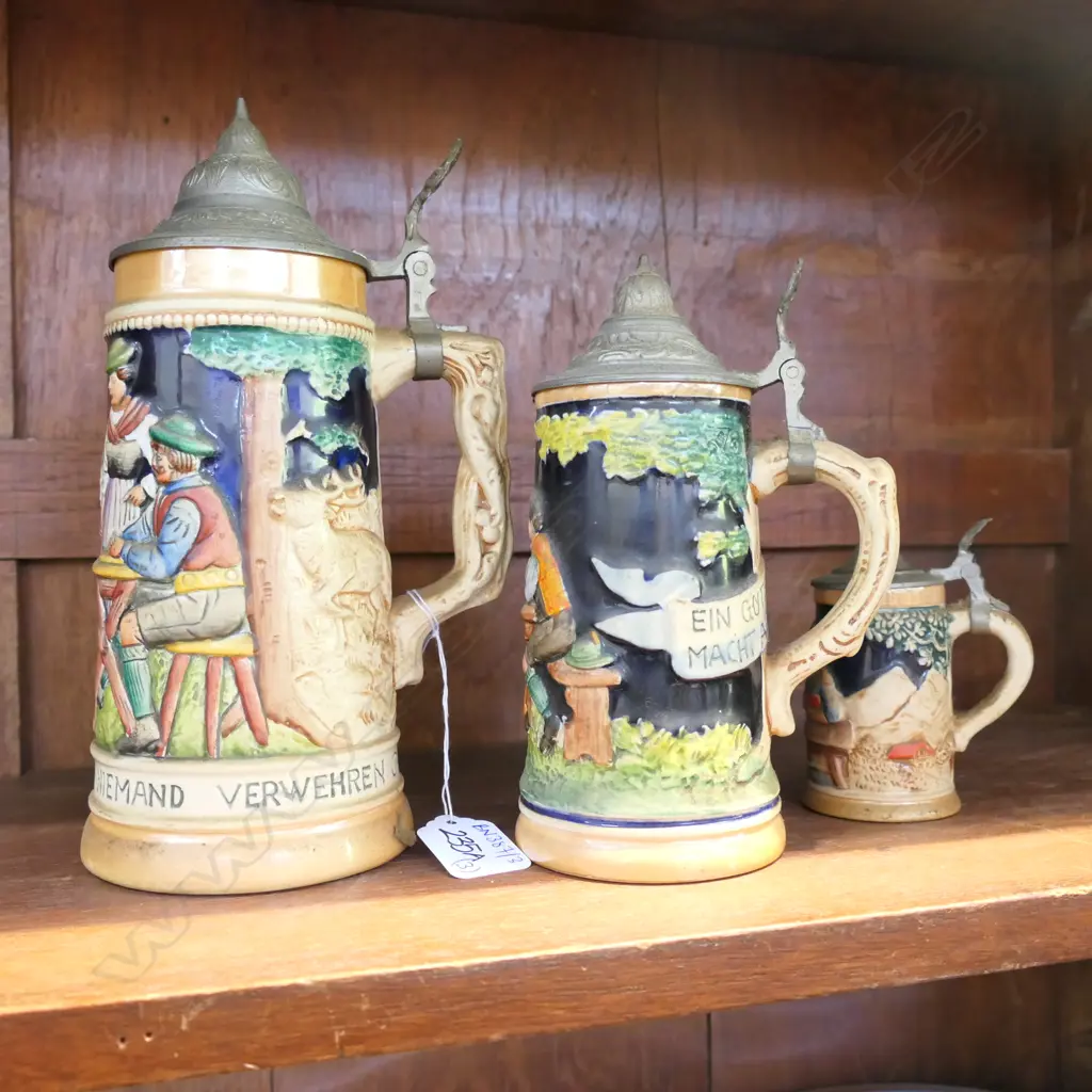 3 GERMAN BEER MUGS LARGEST 220MM H Image 1++