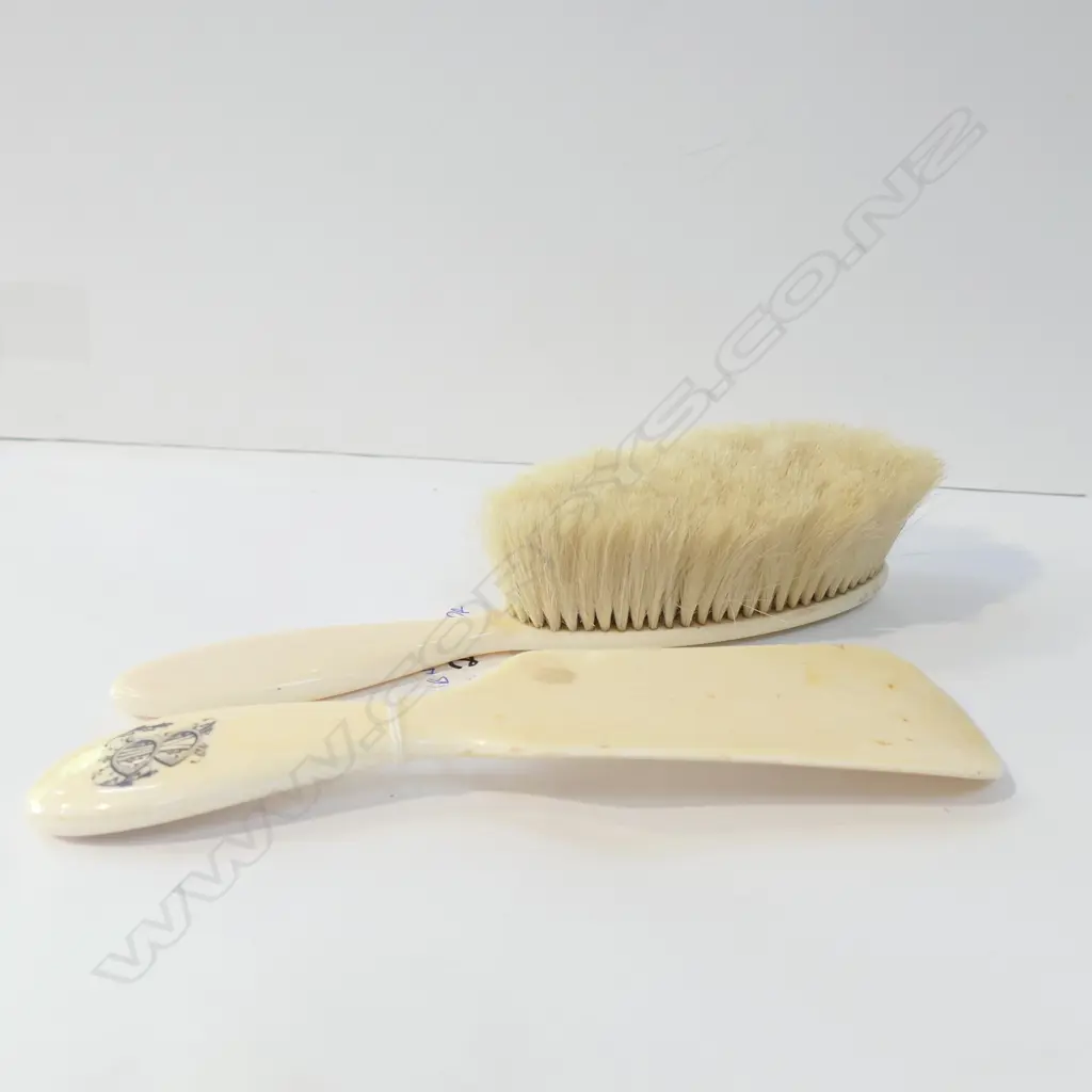 EDWARDIAN CARVED IVORY SHOE HORN & BRUSH Image 1++
