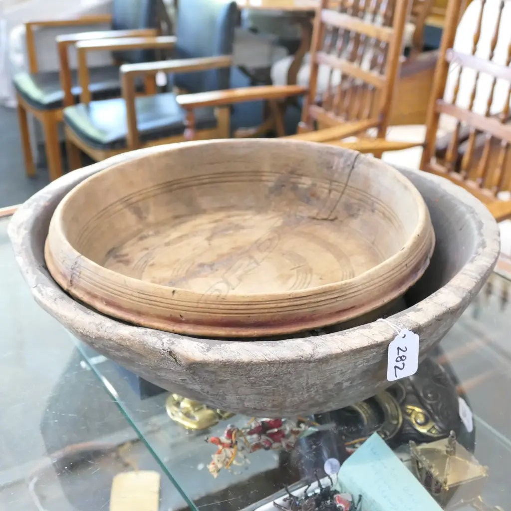 TWO PRIMITIVE WOODEN BOWLS Image 1++