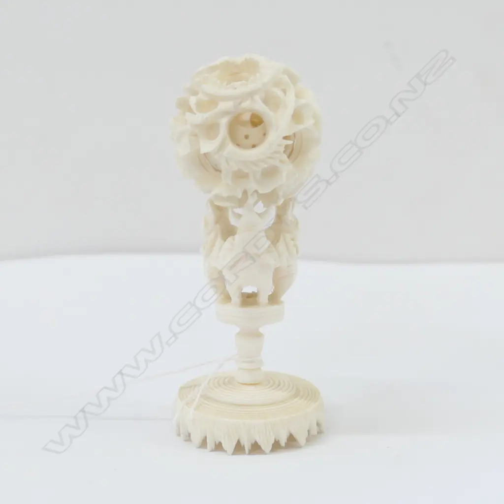 CHINESE PUZZLE BALL ON ELEPHANT STAND- NOT IVORY Image 1++