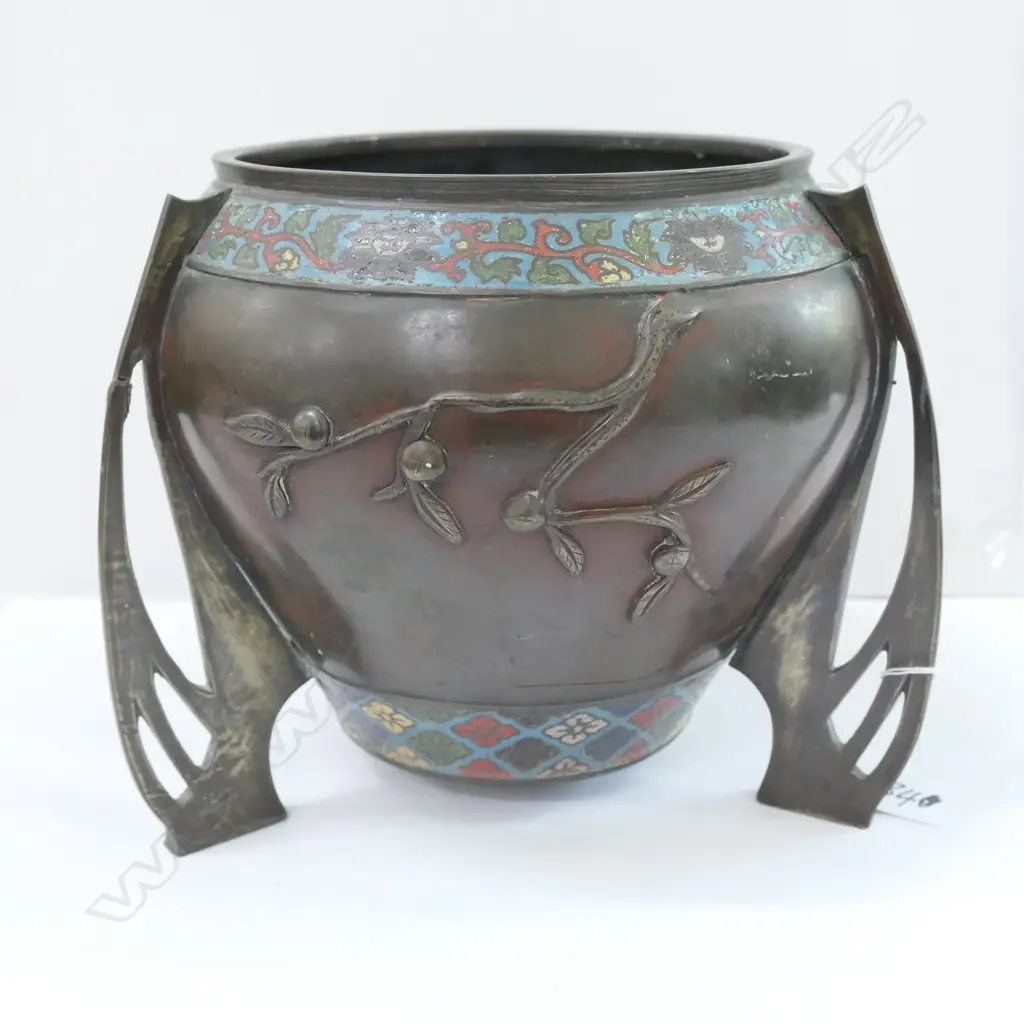 JAPANESE BRONZE IKEBANA VASE SIGNED 220MM DIA Image 1++