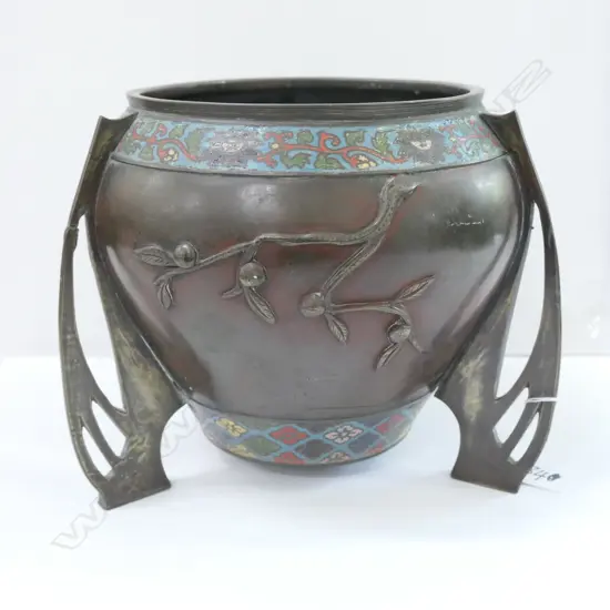 JAPANESE BRONZE IKEBANA VASE SIGNED 220MM DIA