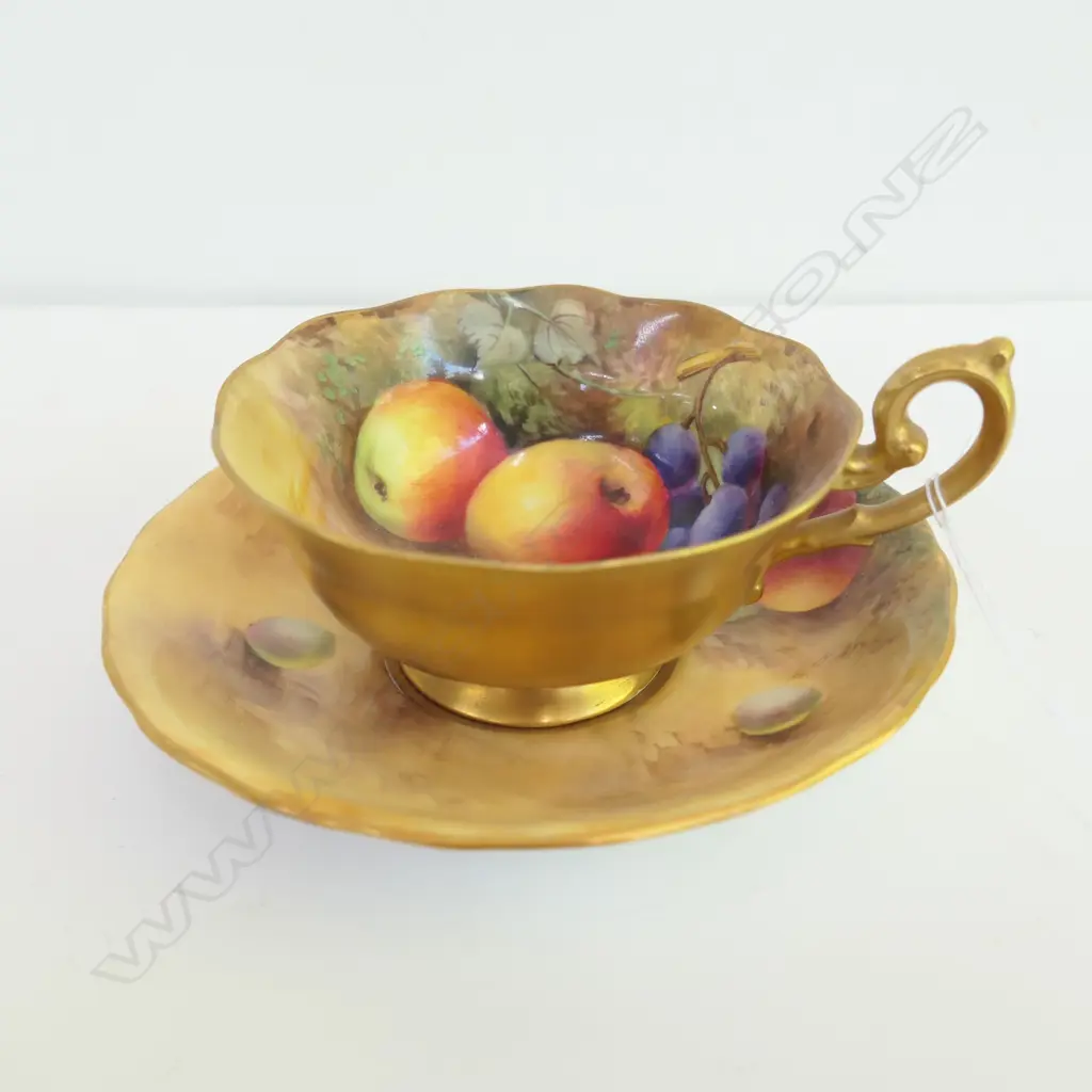 R/WORCESTER  H /PAINTED CUP AND SAUCER BY PRICE Image 1++