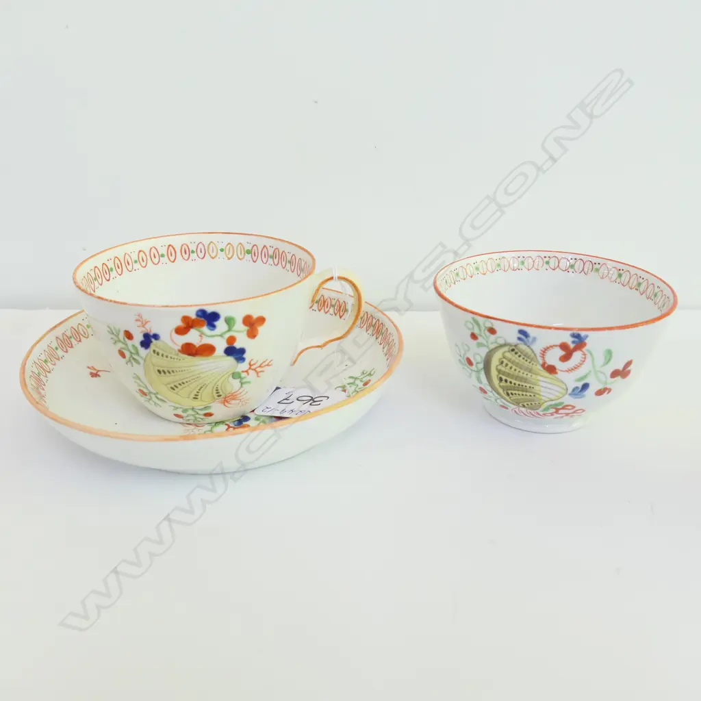 ANTIQUE NEW HALL SHELL PATTERN TRIO 1780s Image 1++