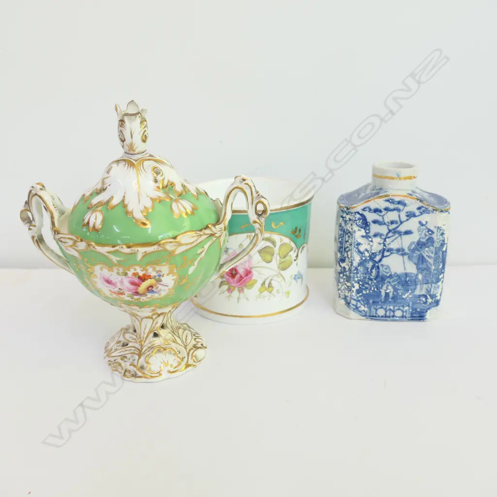 3 ANTIQUE PORCELAIN/CHINA ITEMS; LIDDED URN... Image 1++