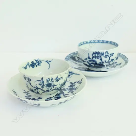2 ANTIQUE B/W WORCESTER TEABOWLS/SAUCERS